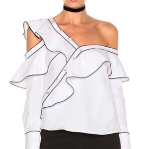 Self-Portrait White Ruffled Asymmetrical Blouse Size 8